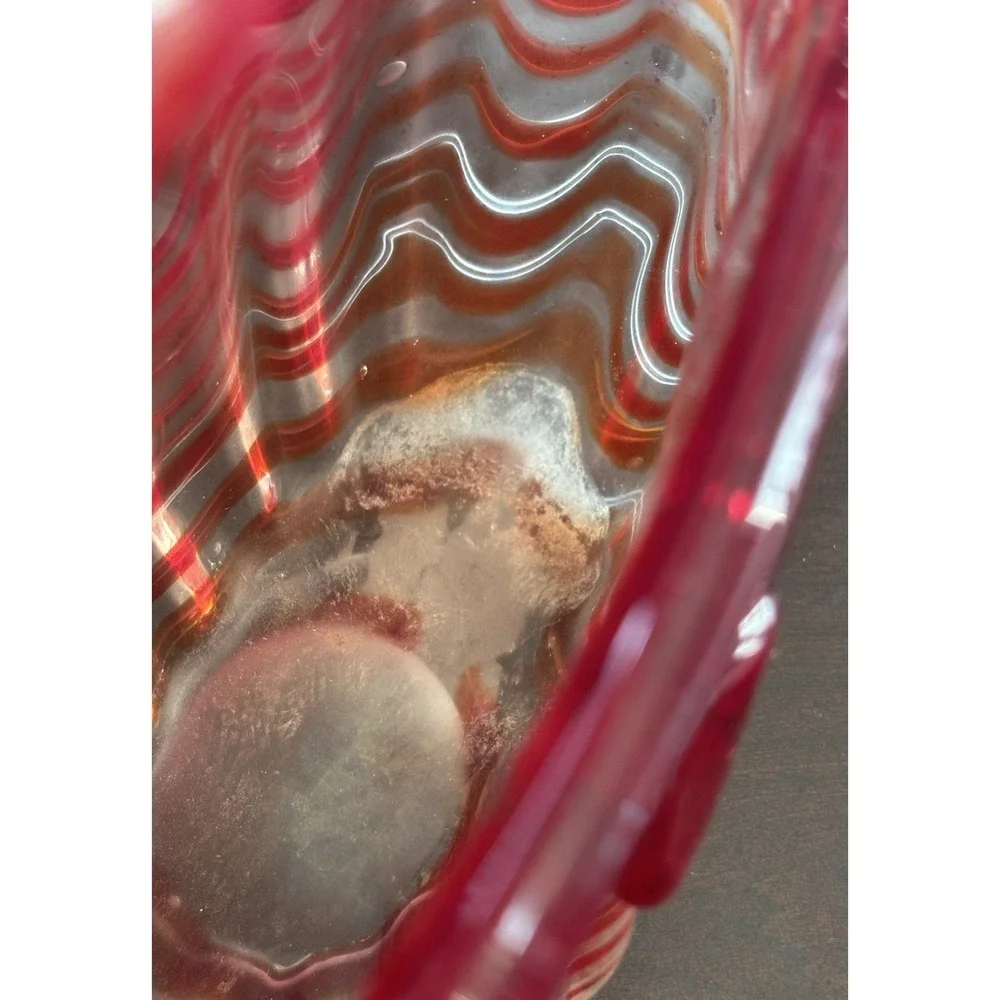 Vintage Pier 1 Hand Blown Art Glass Purse Vase Red Orange White Swirl Handbag